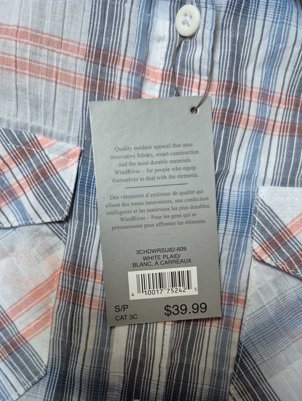 WindRiver Cotton Short Sleeve Button Down In Winter Plaid SZ Small, New W Tags! - Picture 6 of 12